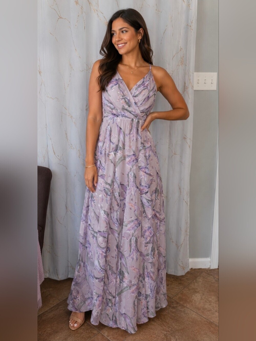 Astr Gray and Purple Maxi Dress
